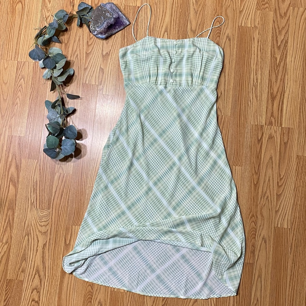 Lulu’s Sage Plaid Day Dress | Women’s Size Medium